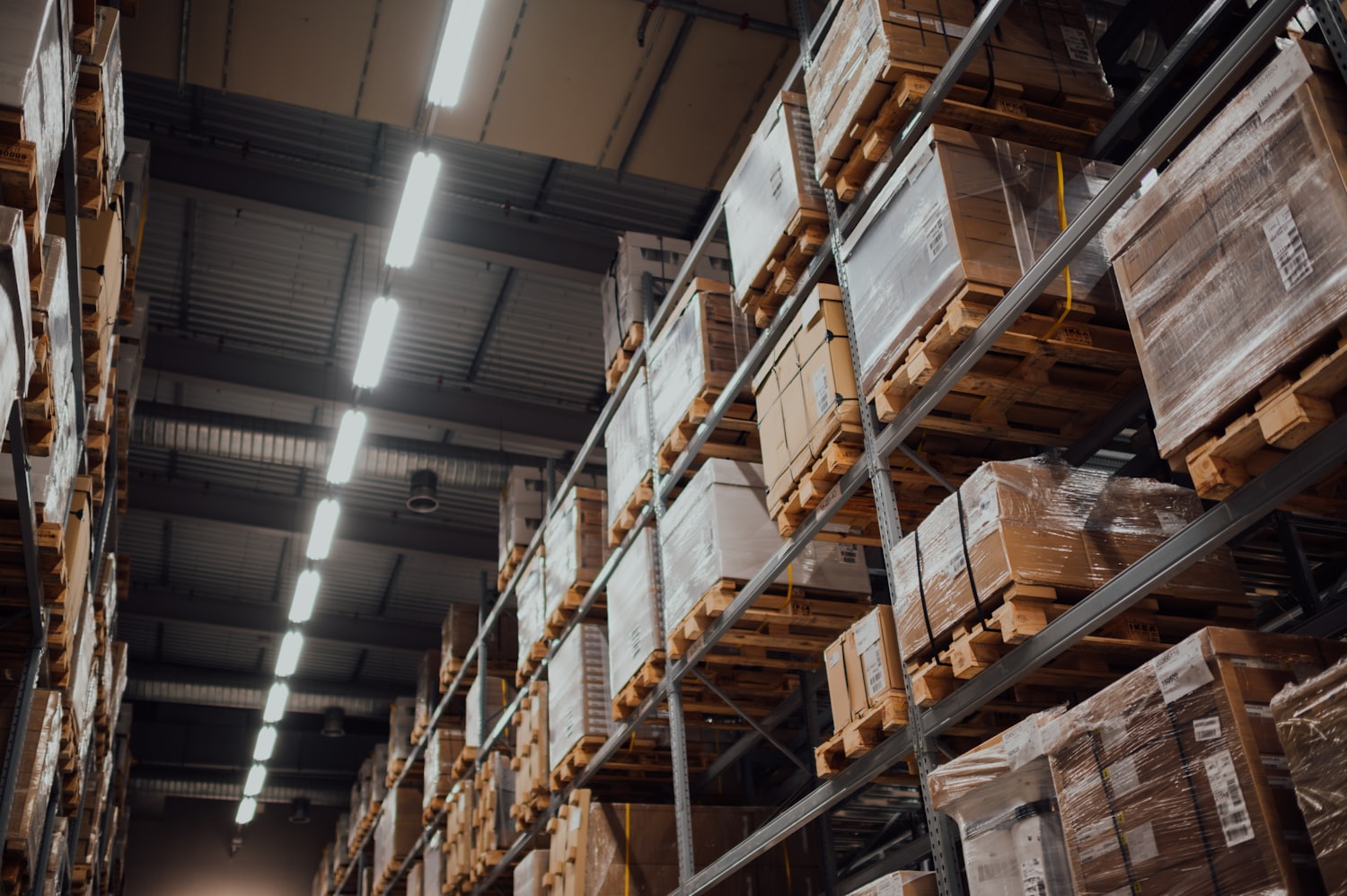 Stockroom shelving with boxes