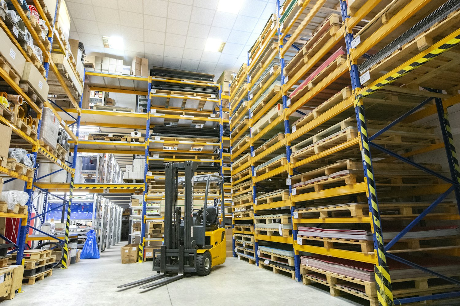 Palletised goods in a production area